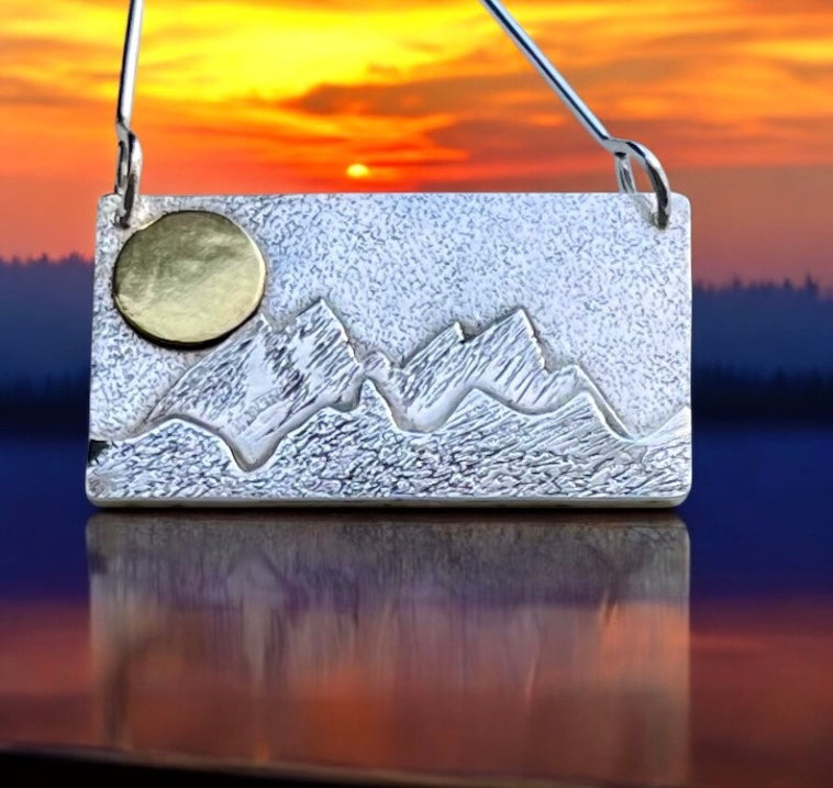 mountain scene silver necklace