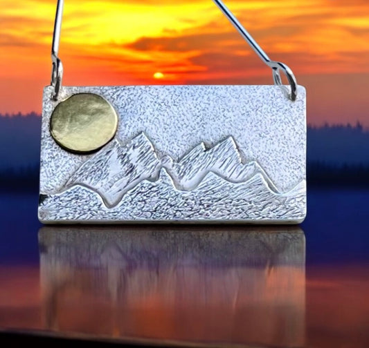 mountain scene silver necklace
