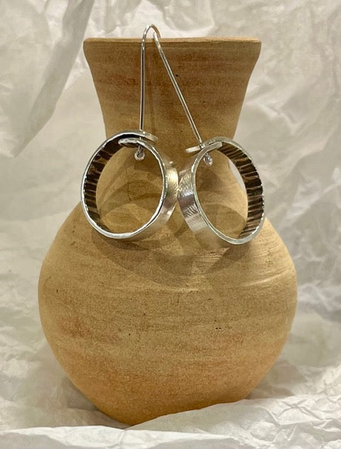 handmade drop hoop earrings sterlng silver