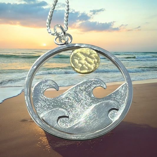 handmade sterling silver ocean wave necklace