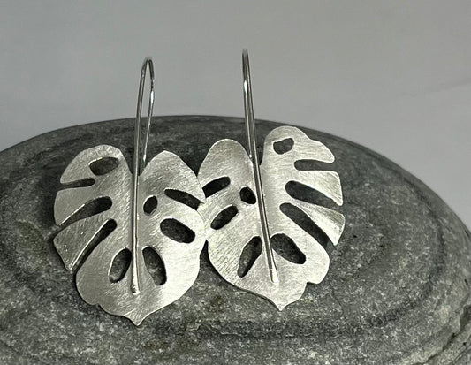 Sterling Silver Monstera Leaf Earrings