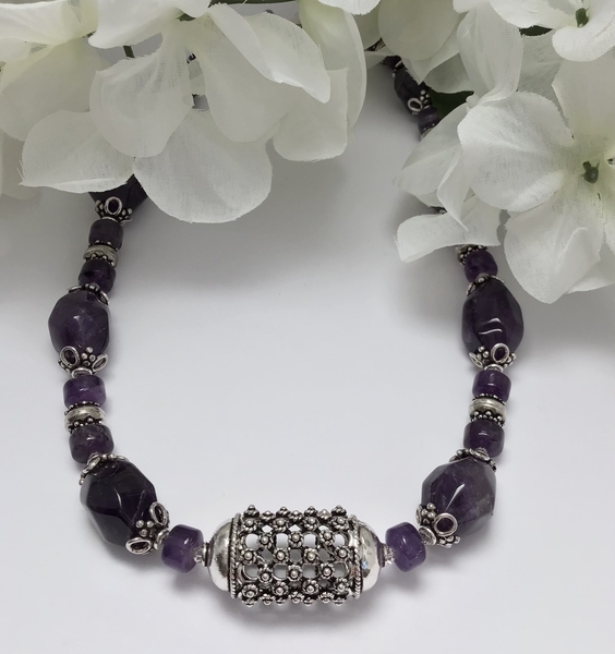 Amethyst, Swarovski Crystal and Sterling Silver Necklace